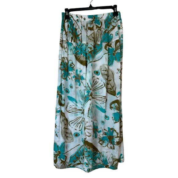 Animale Flowy Wide Leg Green & White Floral Culotte Pants sz XL EUC - Picture 2 of 8